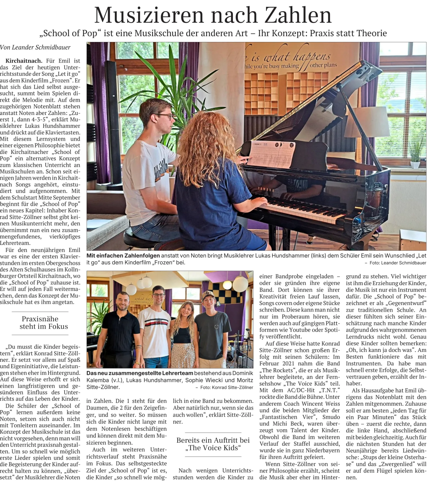 Der Zeitungsbericht „Musizieren nach Zahlen" über die School of Pop